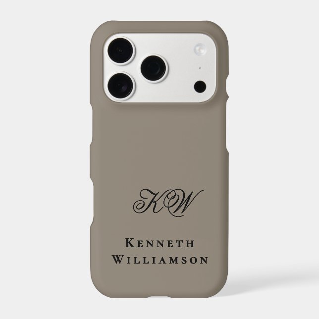 Taupe Black Monogram Name Minimalist Elegant Men  (Back)
