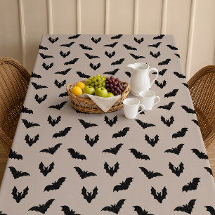 Taupe Black Spooky Bats Haunted Vintage Halloween Tablecloth
