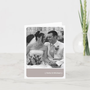 Taupe block round corner modern photo thank you card