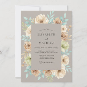 Taupe Blossom Flourish Wedding Invitation