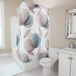 Taupe Blue Petals Shower Curtain