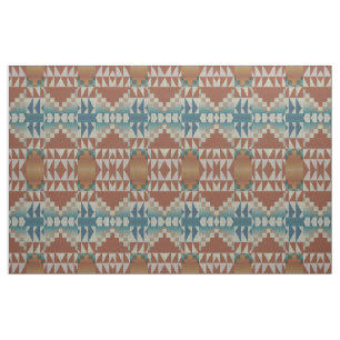 Taupe Blue Teal Burnt Orange Brown Ethnic Look Fabric