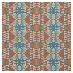 Taupe Blue Teal Burnt Orange Brown Ethnic Look Fabric