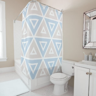 Taupe Blue Triangle Geometric Pattern Shower Curtain