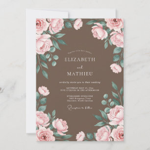 Taupe Blush Foliage Eucalyptus Wedding Invitation
