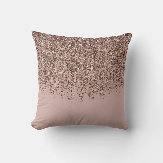Taupe Blush Pink Rose Gold Bronze Glitter Cascade Cushion (Front)