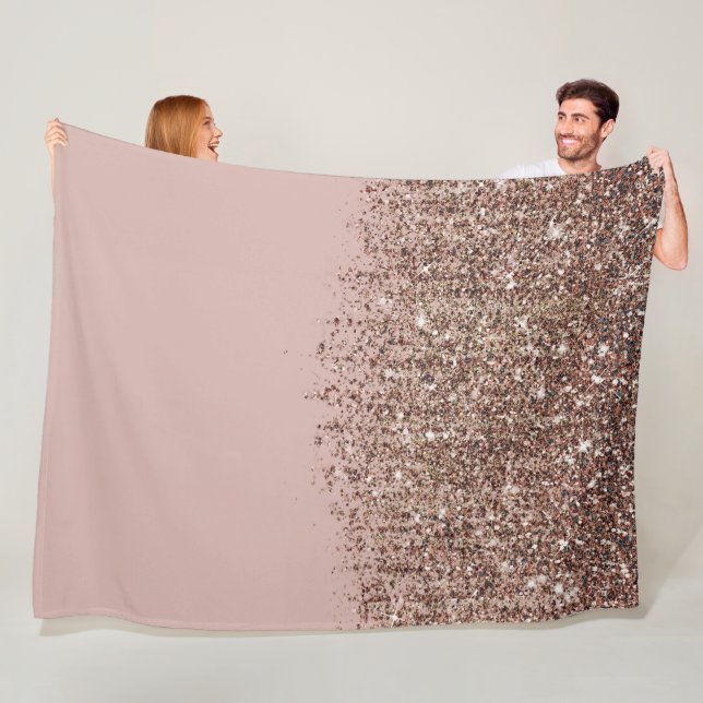 Taupe Blush Pink Rose Gold Bronze Glitter Cascade Fleece Blanket (In Situ)