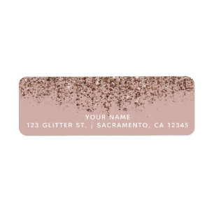 Taupe Blush Pink Rose Gold Bronze Glitter Party Return Address Label