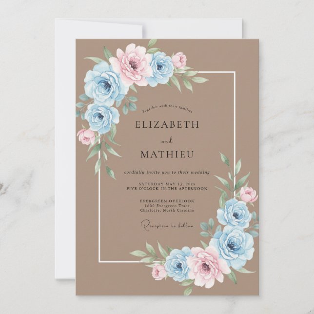 Taupe Blush Ranunculus Eucalyptus Wedding Invitation (Front)