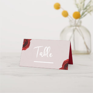 Taupe Blush Red Watercolor Roses Modern Wedding Place Card