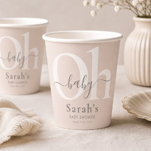 Taupe Boho Chic Minimalist Oh Baby Shower Party Paper Cups