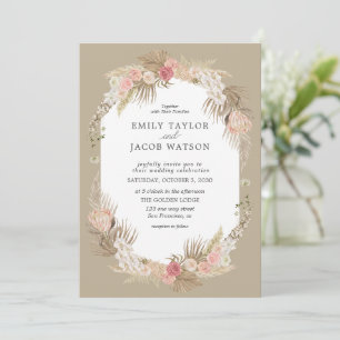 Taupe Boho Floral Wedding invitation
