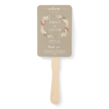 Taupe Boho Floral Wedding Program hand Fan