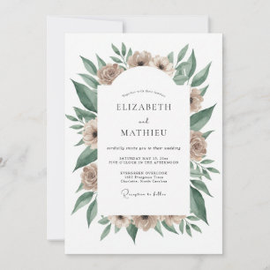 Taupe Botanical Flourish Wedding Invitation