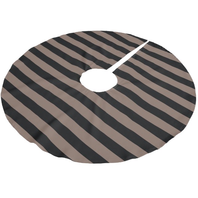 Taupe Brown and Black Parallel Stripes Brushed Polyester Tree Skirt (Angled)