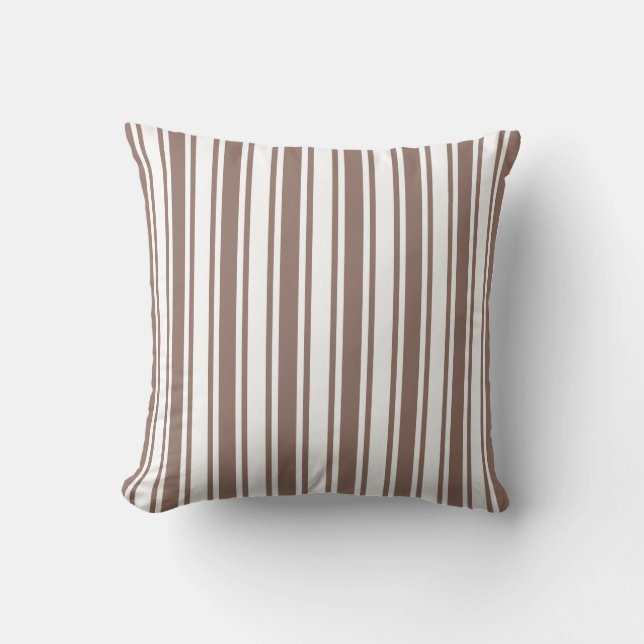 Taupe brown and white candy stripes cushion (Front)