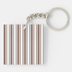 Taupe brown and white candy stripes key ring