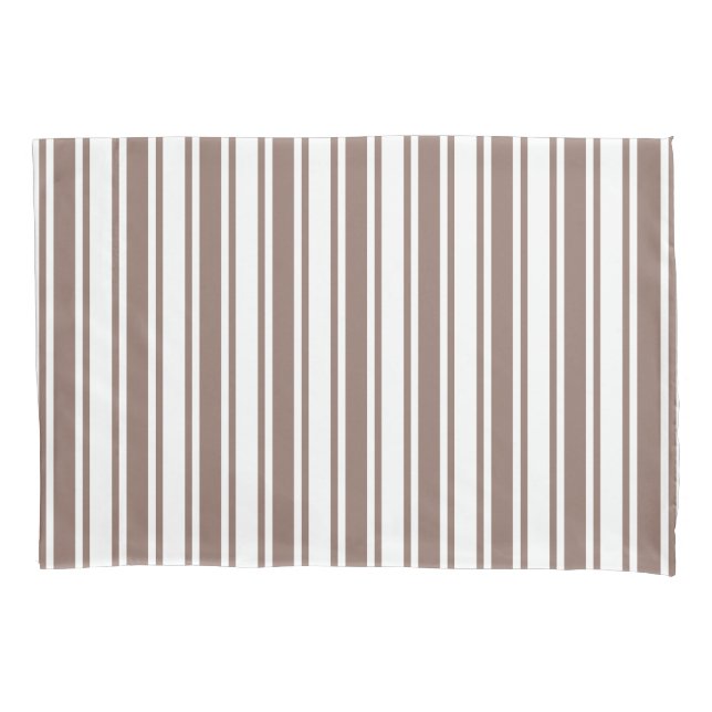 Taupe brown and white candy stripes pillowcase (Front)