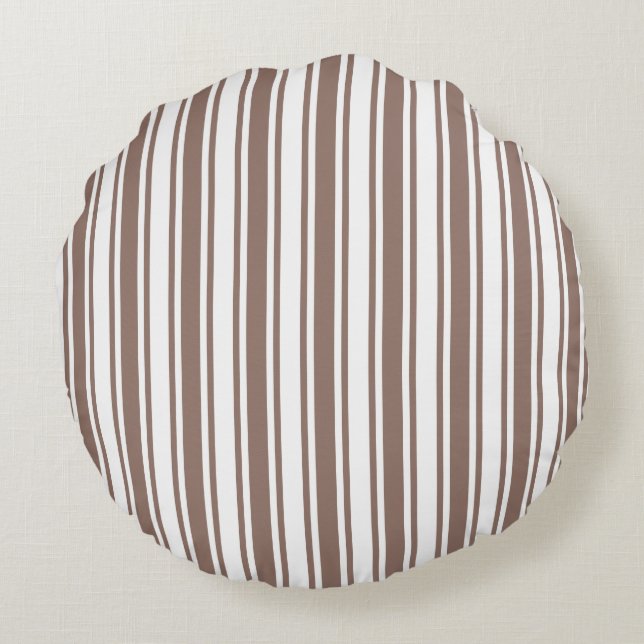 Taupe brown and white candy stripes round cushion (Back)