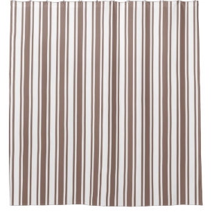 Taupe brown and white candy stripes shower curtain