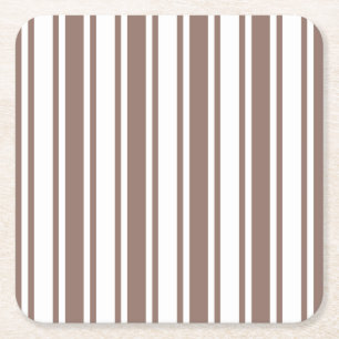 Taupe brown and white candy stripes square paper coaster