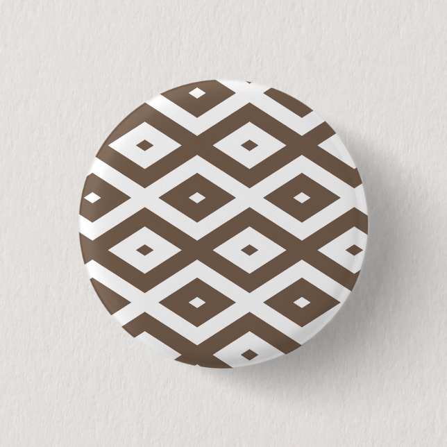 Taupe brown and white diamond pattern 3 cm round badge (Front)