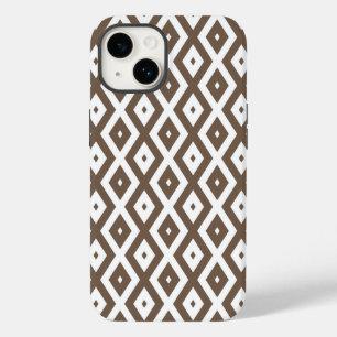 Taupe brown and white diamond pattern Case-Mate iPhone 14 case