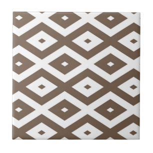 Taupe brown and white diamond pattern ceramic tile