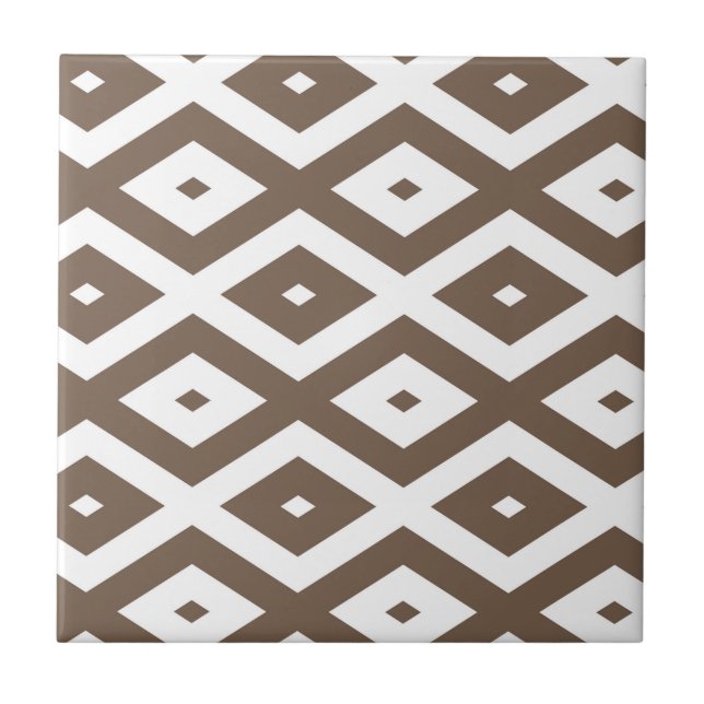 Taupe brown and white diamond pattern ceramic tile (Front)