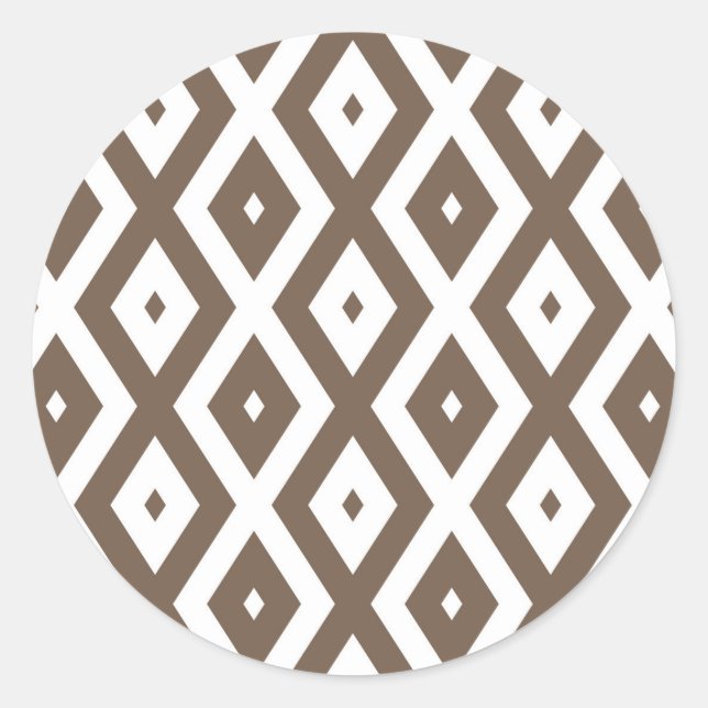 Taupe brown and white diamond pattern classic round sticker (Front)