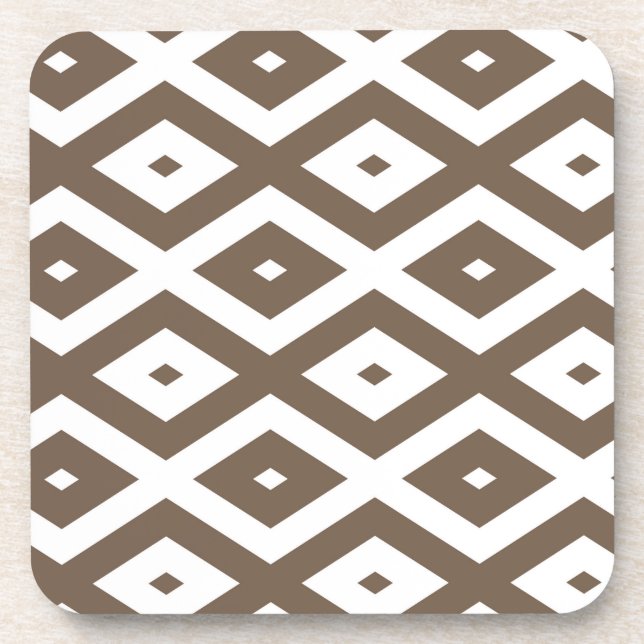 Taupe brown and white diamond pattern coaster (Front)