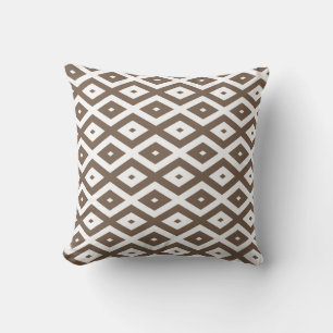 Taupe brown and white diamond pattern cushion