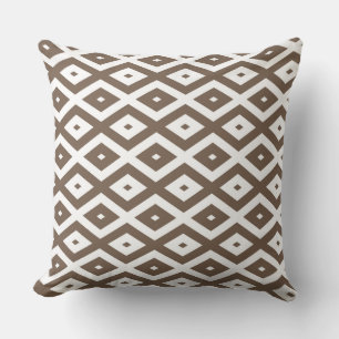 Taupe brown and white diamond pattern cushion