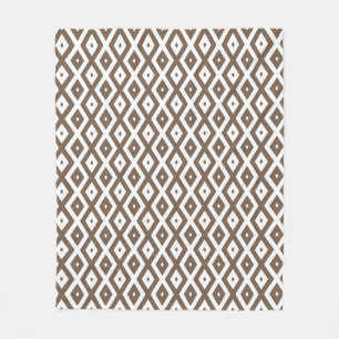 Taupe brown and white diamond pattern fleece blanket