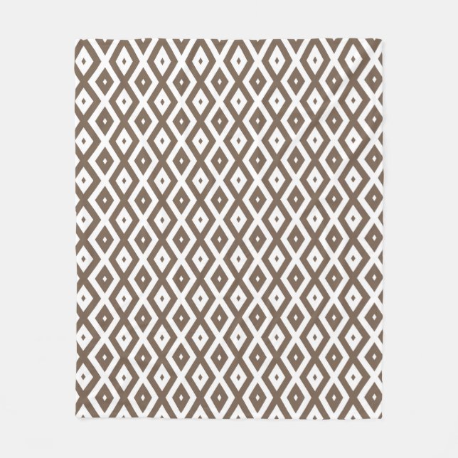 Taupe brown and white diamond pattern fleece blanket (Front)