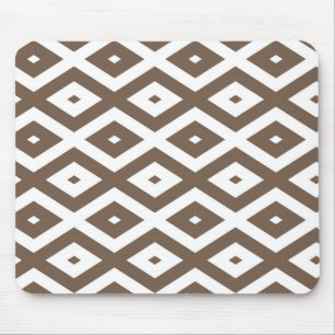 Taupe brown and white diamond pattern mouse pad
