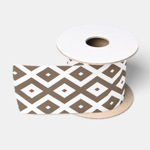 Taupe brown and white diamond pattern satin ribbon