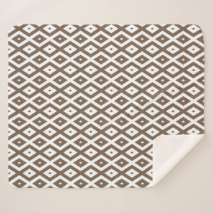 Taupe brown and white diamond pattern sherpa blanket