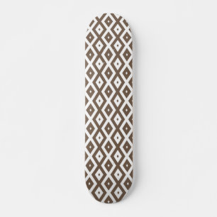 Taupe brown and white diamond pattern skateboard