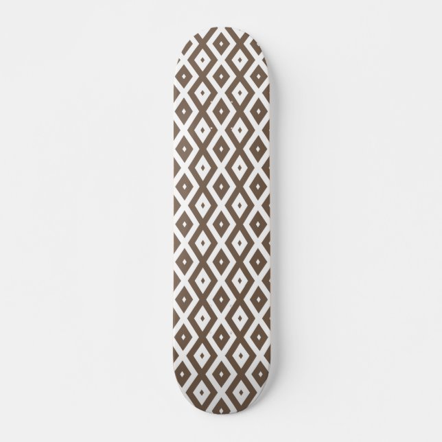 Taupe brown and white diamond pattern skateboard (Front)