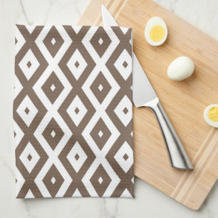 Taupe brown and white diamond pattern tea towel