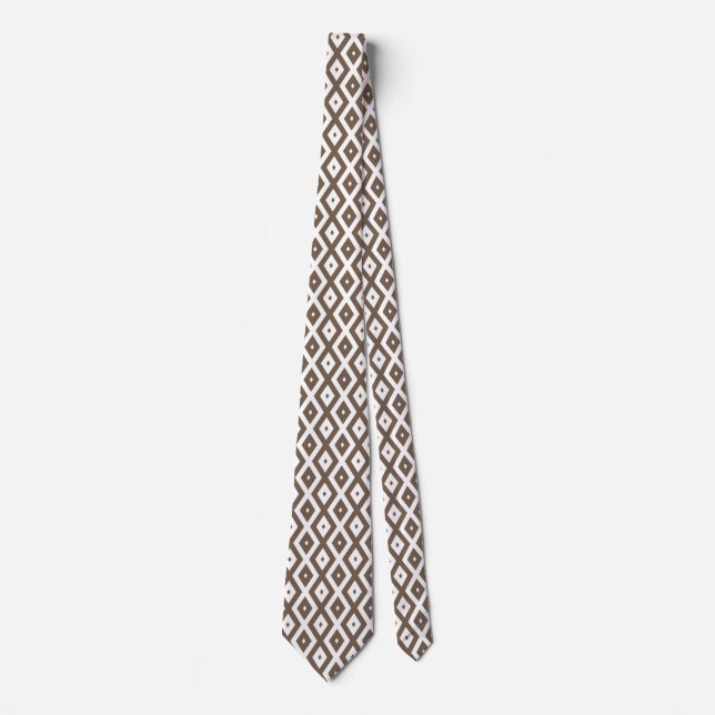 Taupe brown and white diamond pattern tie (Front)