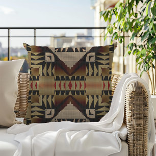 Taupe Brown Beige Dark Red Black Tribal Art Cushion