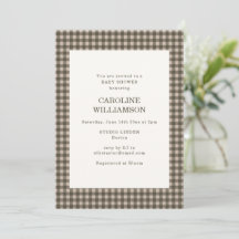 Taupe Brown Gingham Check Plaid Retro Baby Shower