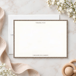 Taupe Brown Gingham Check Plaid Retro Baby Shower Thank You Card