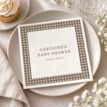Taupe Brown Gingham Plaid Custom Baby Shower