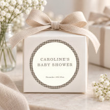 Taupe Brown Gingham Plaid Retro Baby Shower