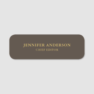 Taupe Brown & Gold Colour Professional Modern Plai Name Tag