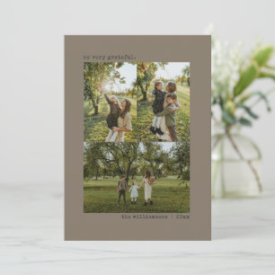 Taupe Brown Grateful Thanksgiving 4 Photo Collage Holiday Card
