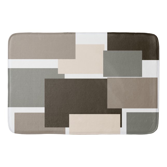 Taupe, Brown, Grey and Ivory Rectangles  Bath Mat (Front)